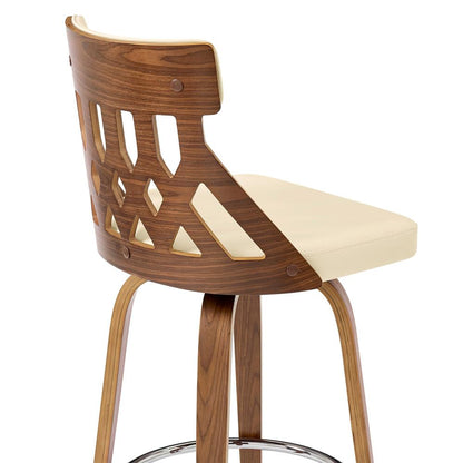 Armen Living - Crux 30in Swivel Bar Stool in Cream Faux Leather and Walnut Wood - LCCXBAWACR30 veiw 7