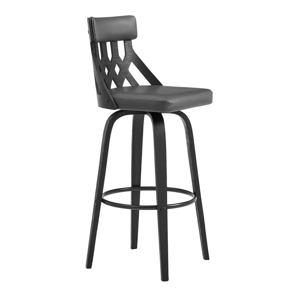 Armen Living - Crux 30in Swivel Bar Stool in Gray Faux Leather and Black Wood - LCCXBABLGR30 veiw 1