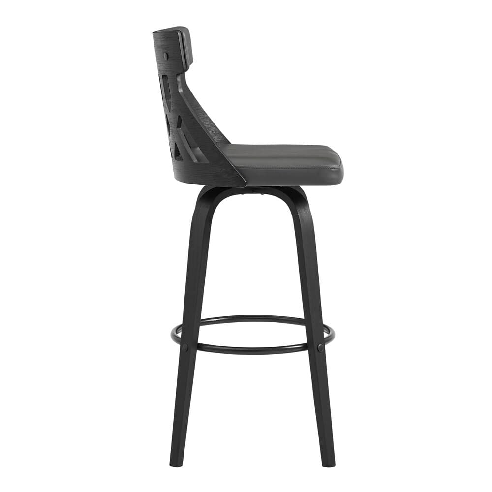 Armen Living - Crux 30in Swivel Bar Stool in Gray Faux Leather and Black Wood - LCCXBABLGR30 veiw 3