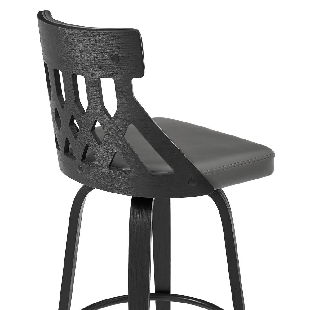 Armen Living - Crux 30in Swivel Bar Stool in Gray Faux Leather and Black Wood - LCCXBABLGR30 veiw 7