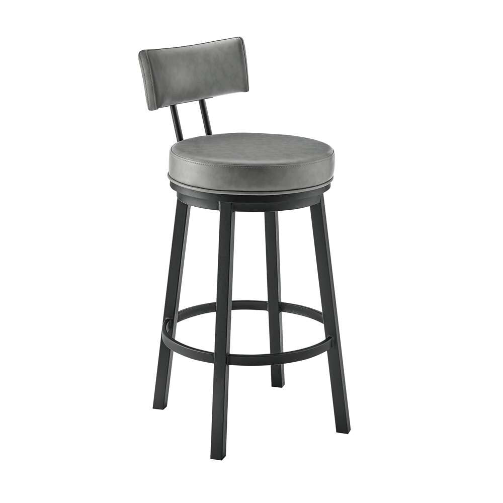 Armen Living - Dalza Swivel Counter or Bar Stool in Black Finish with Grey Faux Leather - 840254333543 veiw 1