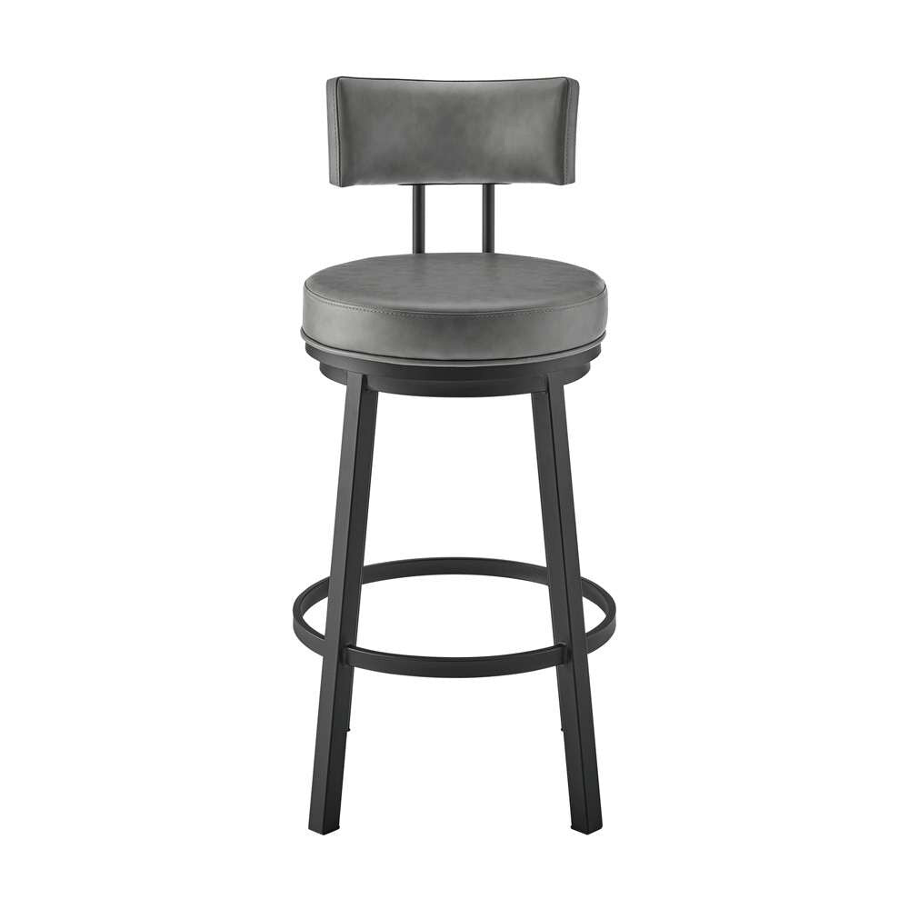 Armen Living - Dalza Swivel Counter or Bar Stool in Black Finish with Grey Faux Leather - 840254333543 veiw 2