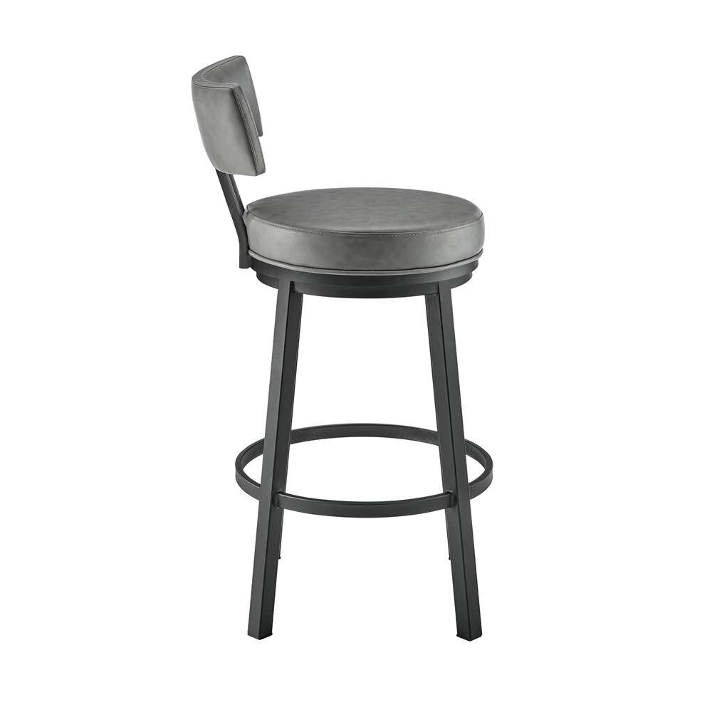 Armen Living - Dalza Swivel Counter or Bar Stool in Black Finish with Grey Faux Leather - 840254333543 veiw 3