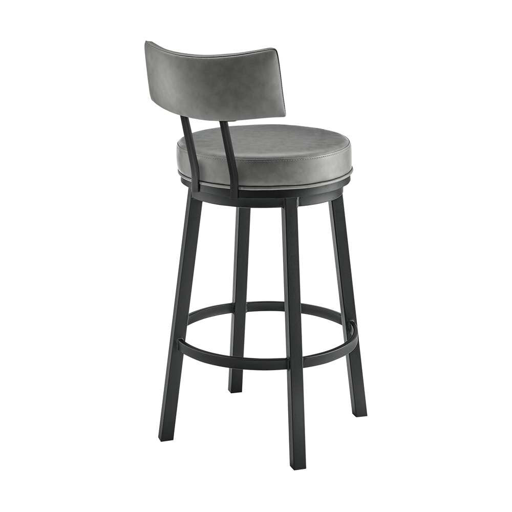 Armen Living - Dalza Swivel Counter or Bar Stool in Black Finish with Grey Faux Leather - 840254333543 veiw 4