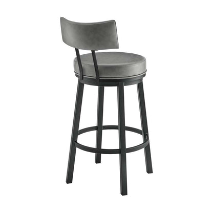 Armen Living - Dalza Swivel Counter or Bar Stool in Black Finish with Grey Faux Leather - 840254333543 veiw 4