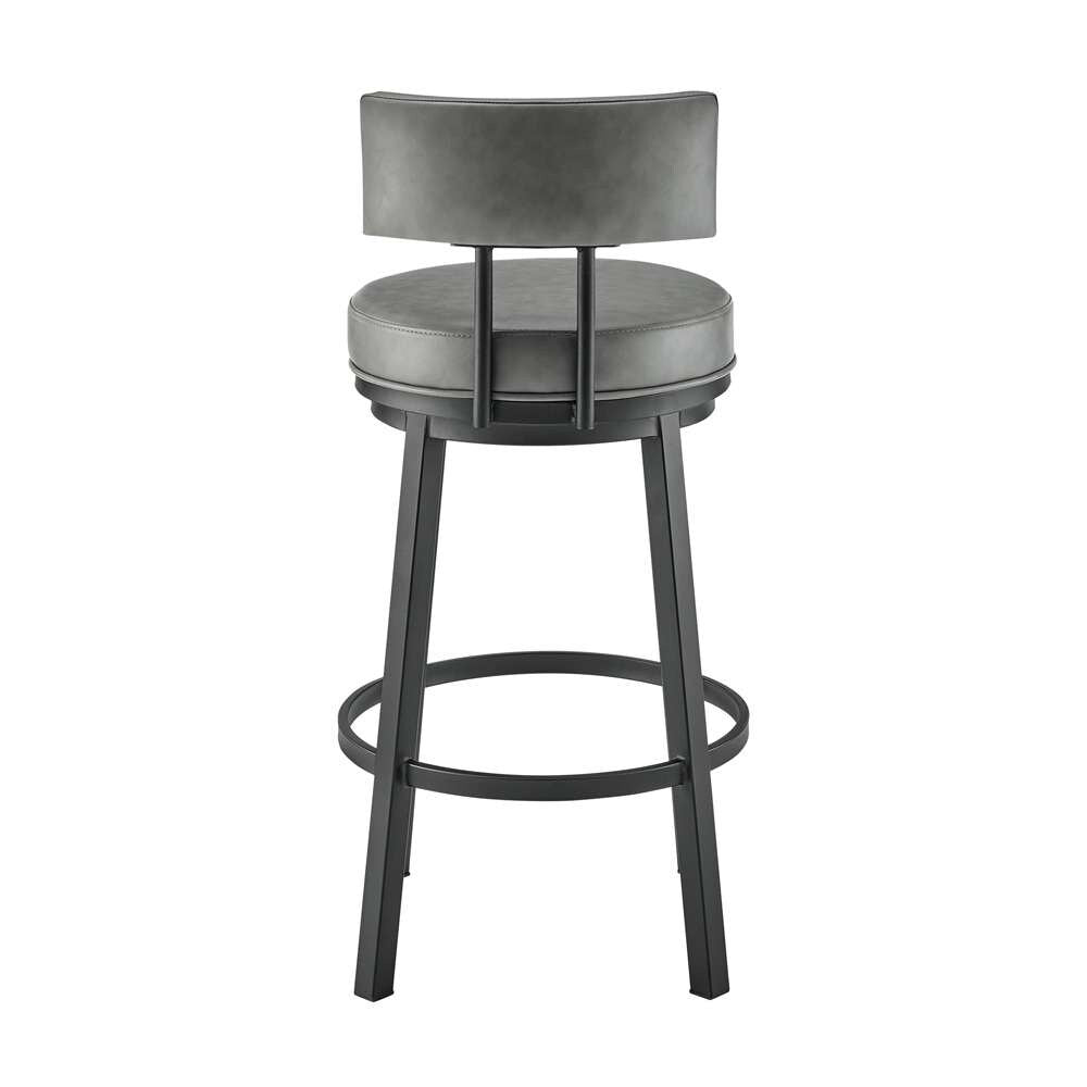 Armen Living - Dalza Swivel Counter or Bar Stool in Black Finish with Grey Faux Leather - 840254333543 veiw 5