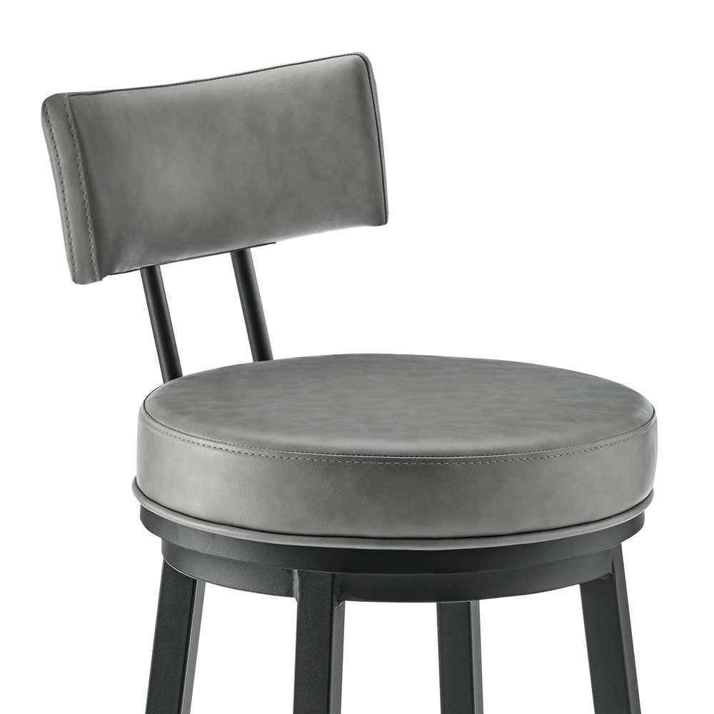 Armen Living - Dalza Swivel Counter or Bar Stool in Black Finish with Grey Faux Leather - 840254333543 veiw 6