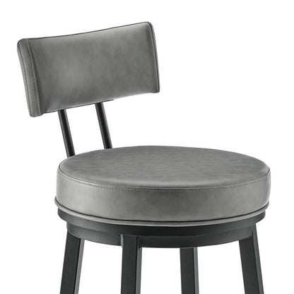Armen Living - Dalza Swivel Counter or Bar Stool in Black Finish with Grey Faux Leather - 840254333543 veiw 6
