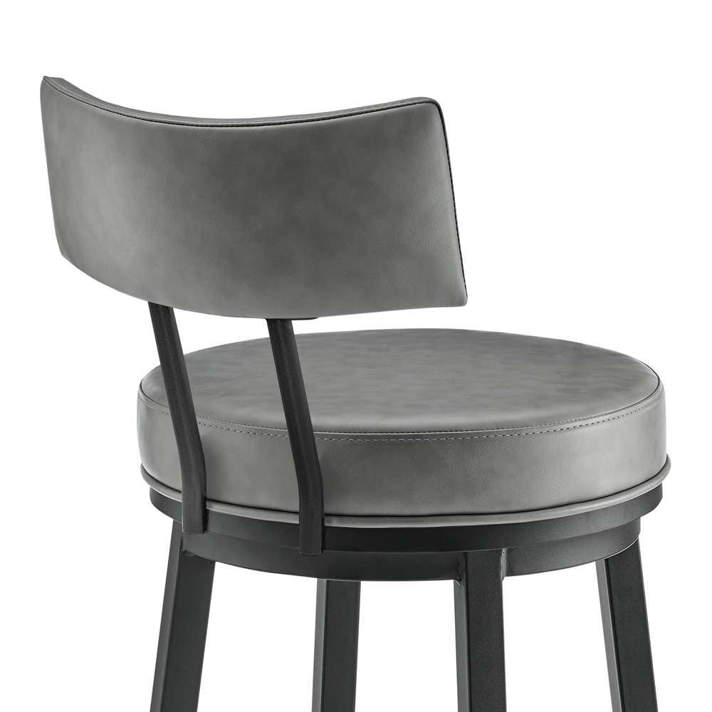 Armen Living - Dalza Swivel Counter or Bar Stool in Black Finish with Grey Faux Leather - 840254333543 veiw 7