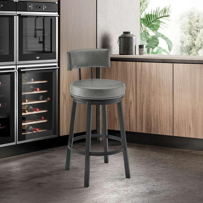 Armen Living - Dalza Swivel Counter or Bar Stool in Black Finish with Grey Faux Leather - 840254333543 veiw 9