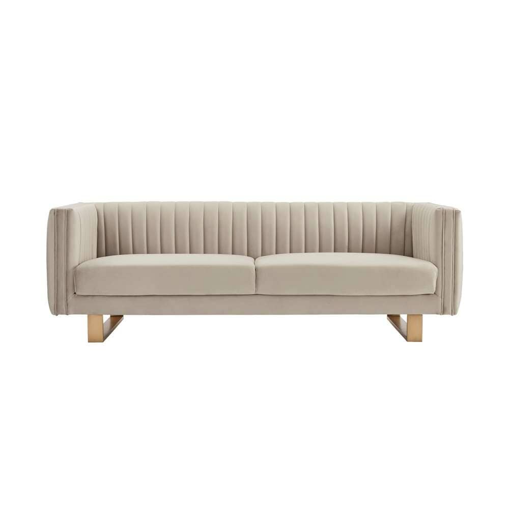 Armen Living - Delilah 86in Beige Velvet Square Arm Sofa with Gold Legs - LCDH3BEIGE veiw 1