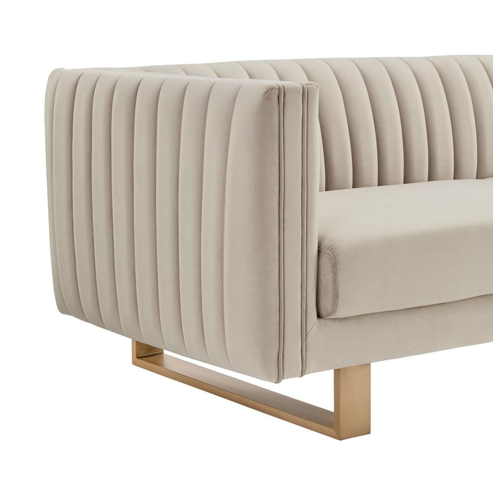 Armen Living - Delilah 86in Beige Velvet Square Arm Sofa with Gold Legs - LCDH3BEIGE veiw 2