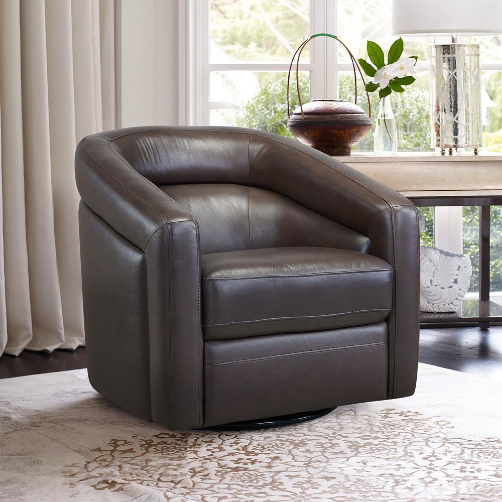 Armen Living - Desi Contemporary Swivel Accent Chair in Espresso Genuine Leather - LCDSCHES veiw 7