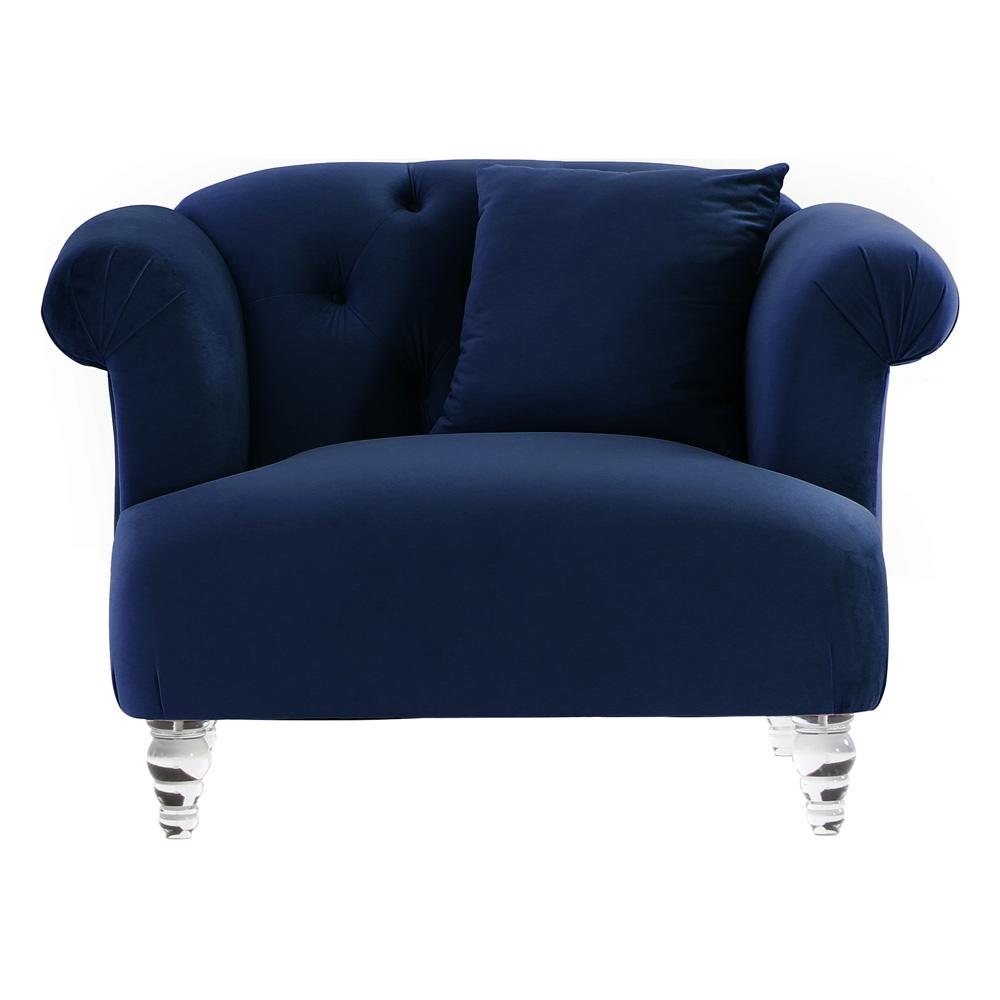 Armen Living - Elegance Contemporary Chair in Blue Velvet with Acrylic Legs - LCEG1BLUE veiw 1