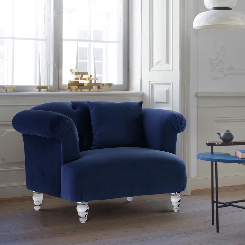 Armen Living - Elegance Contemporary Chair in Blue Velvet with Acrylic Legs - LCEG1BLUE veiw 4