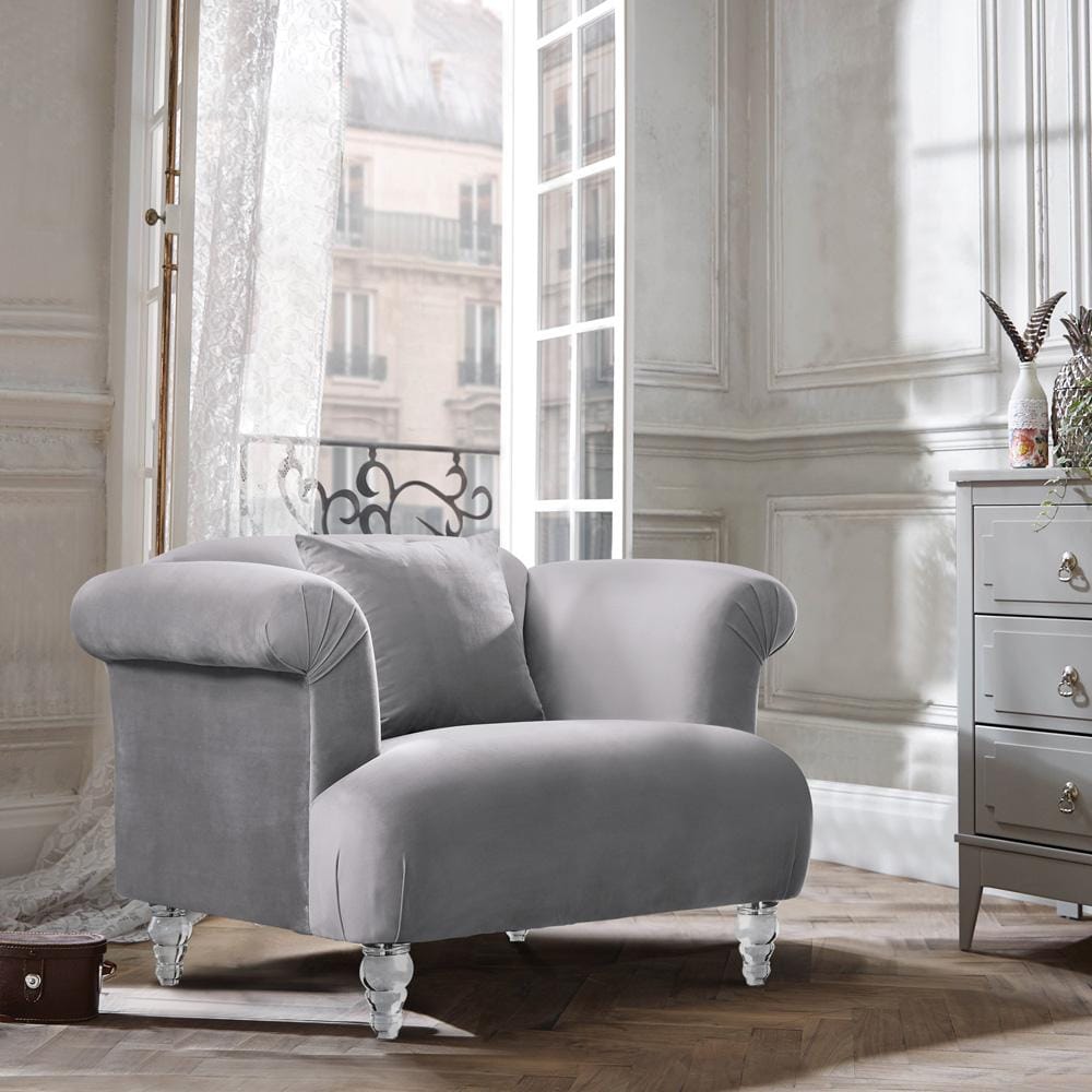 Armen Living - Elegance Contemporary Sofa Chair in Gray Velvet with Acrylic Legs - LCEG1GR veiw 2