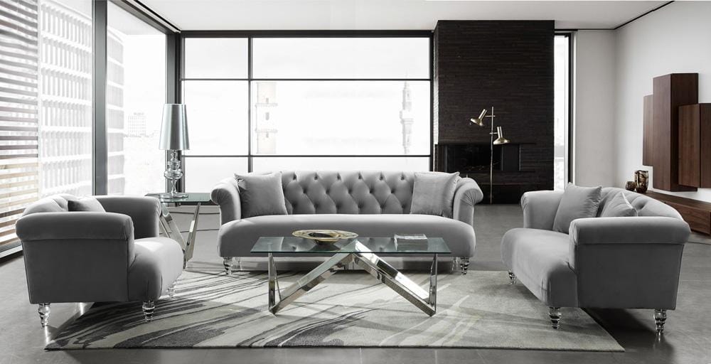 Armen Living - Elegance Contemporary Sofa Chair in Gray Velvet with Acrylic Legs - LCEG1GR veiw 3