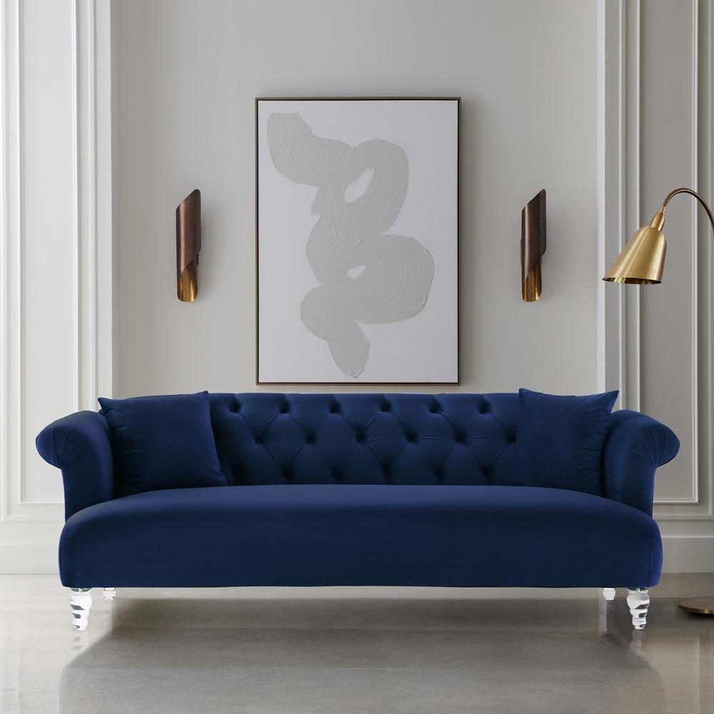 Armen Living - Elegance Contemporary Sofa in Blue Velvet with Acrylic Legs - LCEG3BLUE veiw 4
