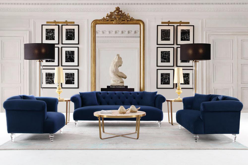 Armen Living - Elegance Contemporary Sofa in Blue Velvet with Acrylic Legs - LCEG3BLUE veiw 5