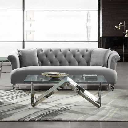 Armen Living - Elegance Contemporary Sofa in Gray Velvet with Acrylic Legs - LCEG3GR veiw 3