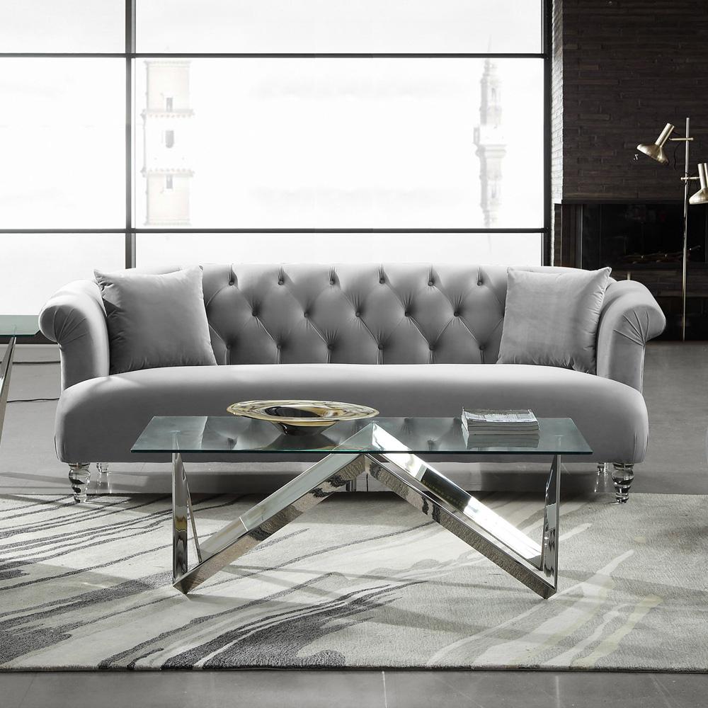Armen Living - Elegance Contemporary Sofa in Gray Velvet with Acrylic Legs - LCEG3GR veiw 5