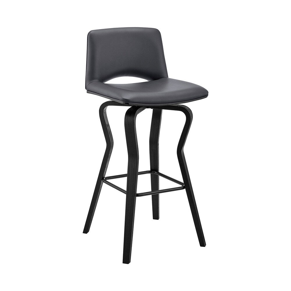Armen Living - Gerty 26in Swivel Grey Faux Leather and Black Wood Bar Stool - LCGYBABLGR26 veiw 1
