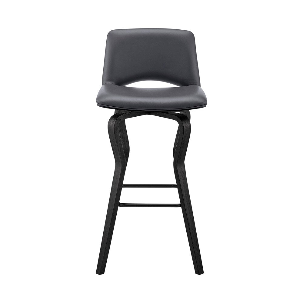 Armen Living - Gerty 26in Swivel Grey Faux Leather and Black Wood Bar Stool - LCGYBABLGR26 veiw 2