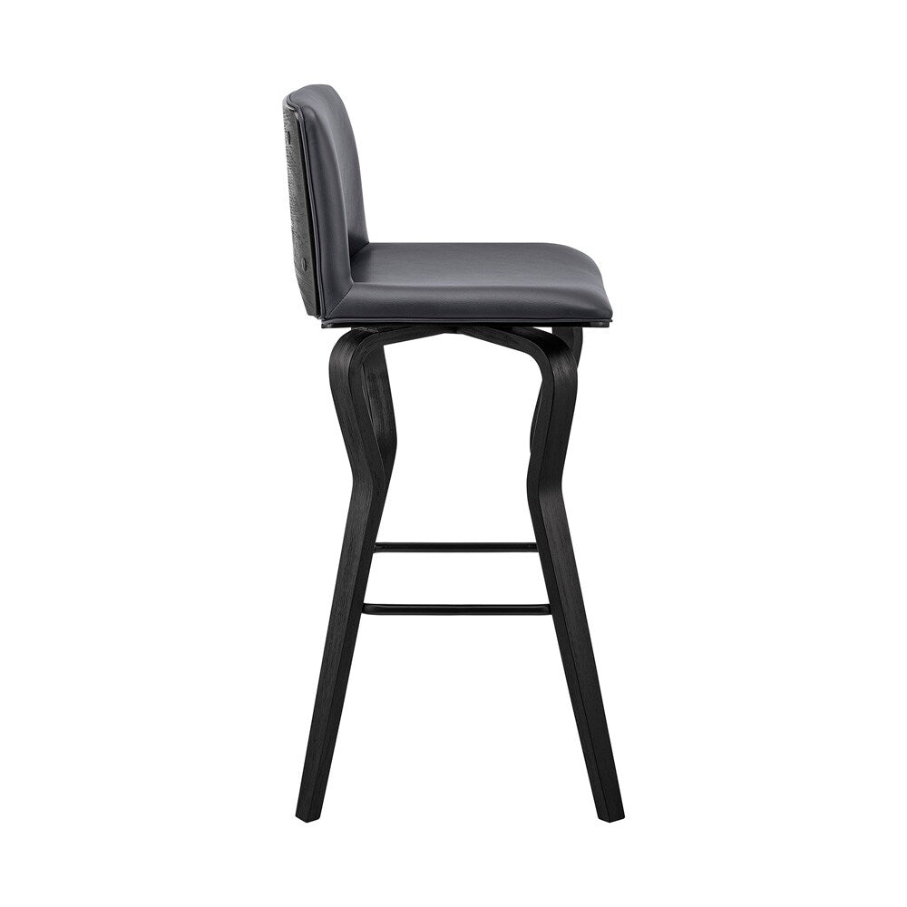 Armen Living - Gerty 26in Swivel Grey Faux Leather and Black Wood Bar Stool - LCGYBABLGR26 veiw 3