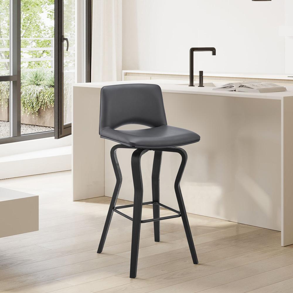 Armen Living - Gerty 26in Swivel Grey Faux Leather and Black Wood Bar Stool - LCGYBABLGR26 veiw 9