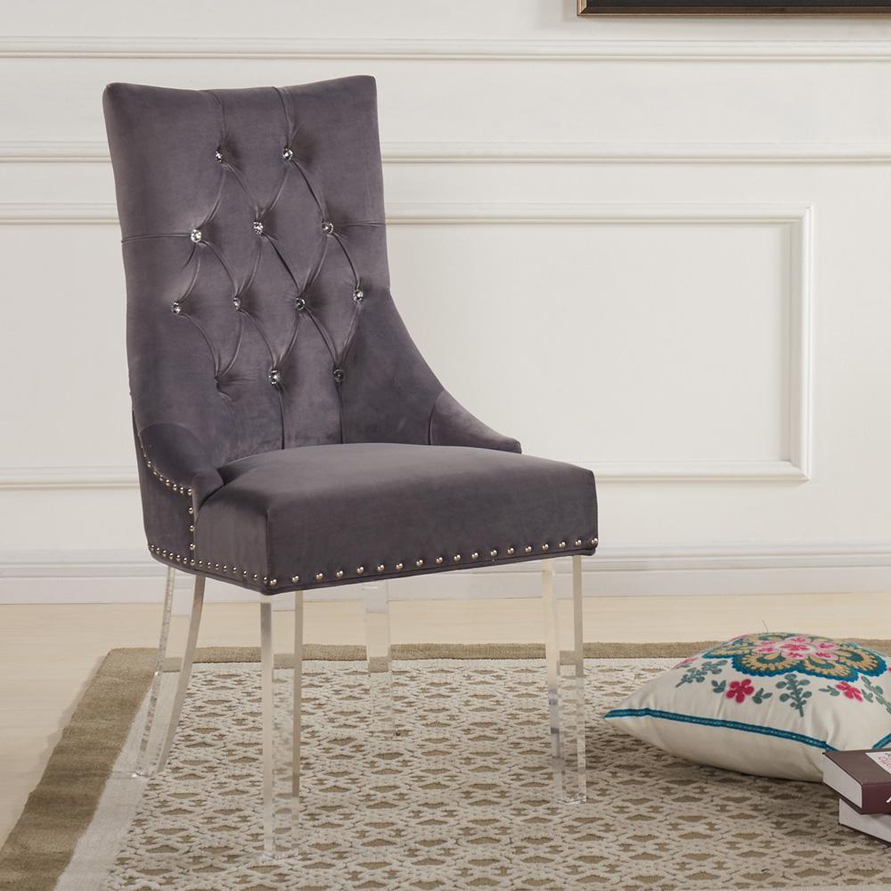 Armen Living - Gobi Modern and Contemporary Tufted Dining Chair in Gray Velvet with Acrylic Legs - LCGOCHGRAY veiw 2