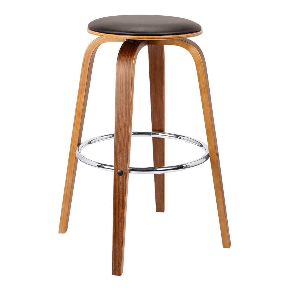 Armen Living - Harbor 26in Counter Height Backless Swivel Brown Faux Leather and Walnut Wood Mid-Century Modern Bar Stool - LCHBBABRWA26 veiw 1