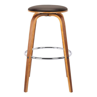 Armen Living - Harbor 26in Counter Height Backless Swivel Brown Faux Leather and Walnut Wood Mid-Century Modern Bar Stool - LCHBBABRWA26 veiw 2