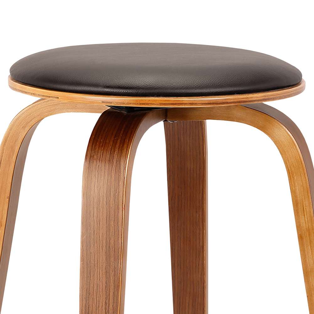 Armen Living - Harbor 26in Counter Height Backless Swivel Brown Faux Leather and Walnut Wood Mid-Century Modern Bar Stool - LCHBBABRWA26 veiw 3