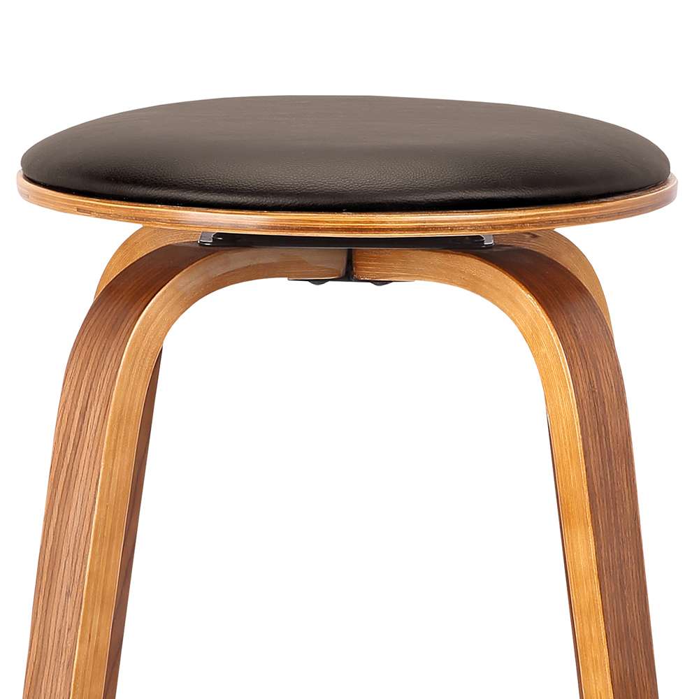 Armen Living - Harbor 26in Counter Height Backless Swivel Brown Faux Leather and Walnut Wood Mid-Century Modern Bar Stool - LCHBBABRWA26 veiw 4