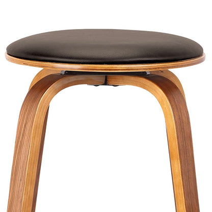 Armen Living - Harbor 26in Counter Height Backless Swivel Brown Faux Leather and Walnut Wood Mid-Century Modern Bar Stool - LCHBBABRWA26 veiw 4