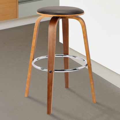 Armen Living - Harbor 26in Counter Height Backless Swivel Brown Faux Leather and Walnut Wood Mid-Century Modern Bar Stool - LCHBBABRWA26 veiw 6