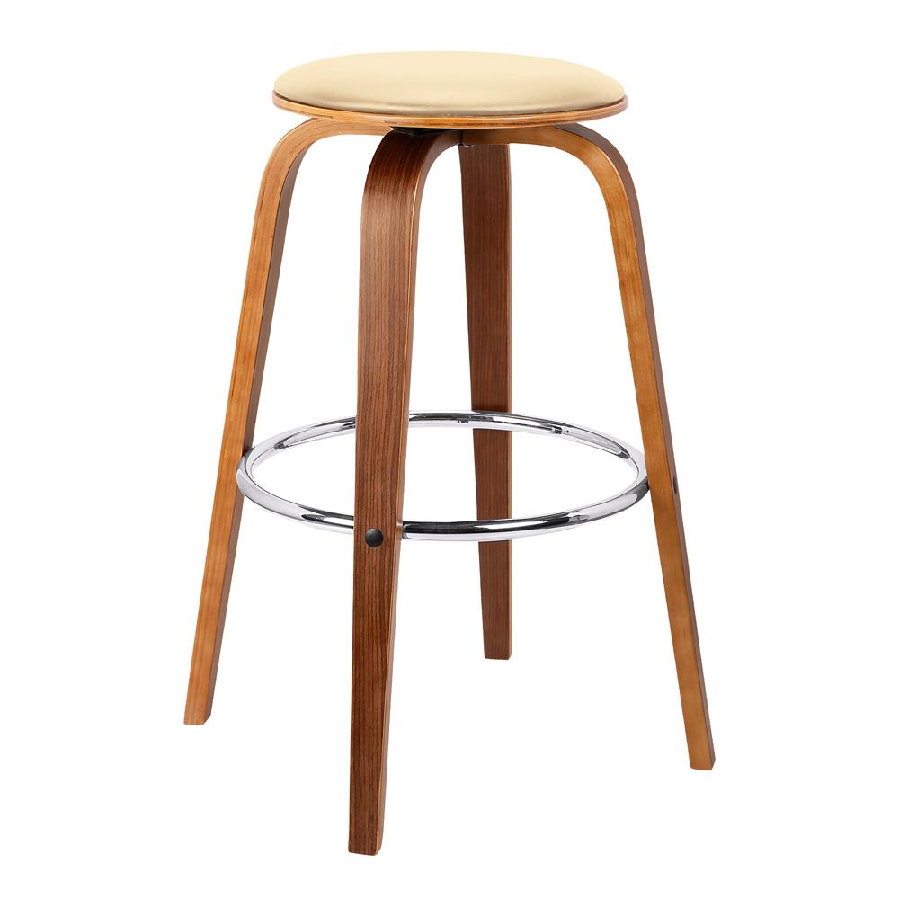 Armen Living - Harbor 26in Counter Height Backless Swivel Cream Faux Leather and Walnut Wood Mid-Century Modern Bar Stool - LCHBBACRWA26 veiw 1