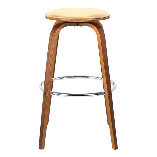 Armen Living - Harbor 26in Counter Height Backless Swivel Cream Faux Leather and Walnut Wood Mid-Century Modern Bar Stool - LCHBBACRWA26 veiw 2
