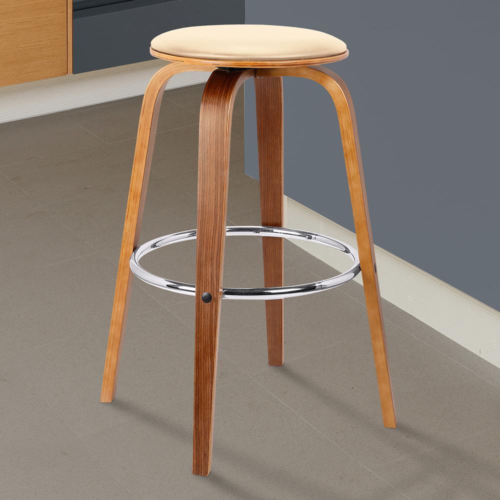 Armen Living - Harbor 26in Counter Height Backless Swivel Cream Faux Leather and Walnut Wood Mid-Century Modern Bar Stool - LCHBBACRWA26 veiw 6