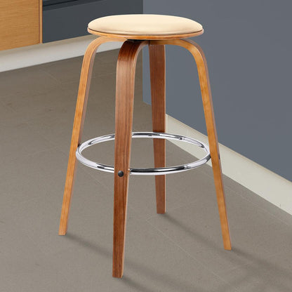 Armen Living - Harbor 26in Counter Height Backless Swivel Cream Faux Leather and Walnut Wood Mid-Century Modern Bar Stool - LCHBBACRWA26 veiw 6