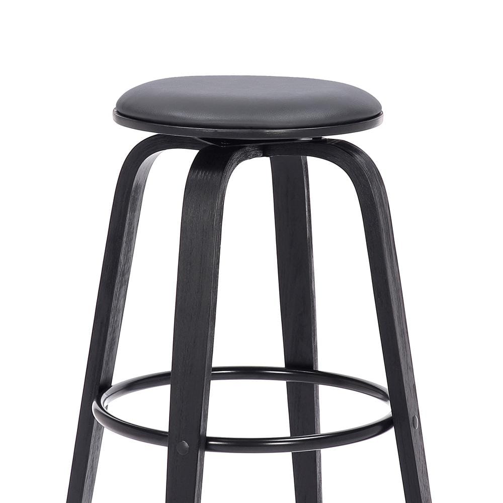 Armen Living - Harbor 26in Counter Height Backless Swivel Grey Faux Leather and Black Wood Mid-Century Modern Bar Stool - LCHBBAGRBL26 veiw 3