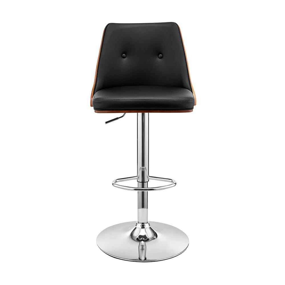 Armen Living - Jacob Adjustable Swivel Black Faux Leather and Walnut Wood Bar Stool with Chrome Base - LCJBBAWABL veiw 2