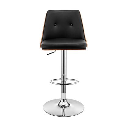 Armen Living - Jacob Adjustable Swivel Black Faux Leather and Walnut Wood Bar Stool with Chrome Base - LCJBBAWABL veiw 2