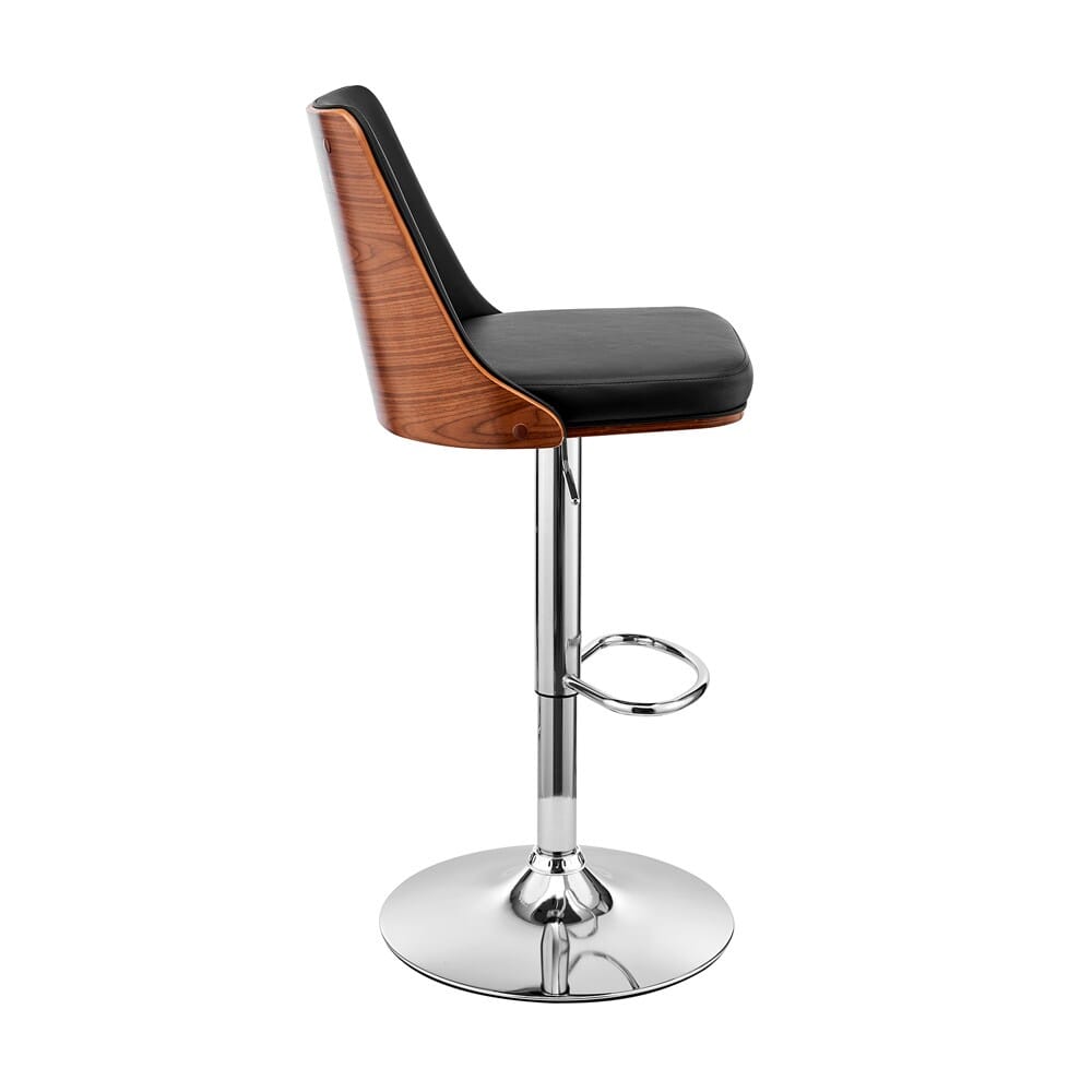 Armen Living - Jacob Adjustable Swivel Black Faux Leather and Walnut Wood Bar Stool with Chrome Base - LCJBBAWABL veiw 3