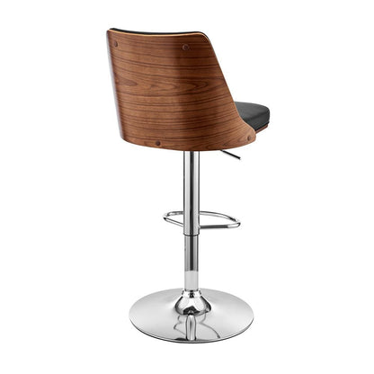 Armen Living - Jacob Adjustable Swivel Black Faux Leather and Walnut Wood Bar Stool with Chrome Base - LCJBBAWABL veiw 4