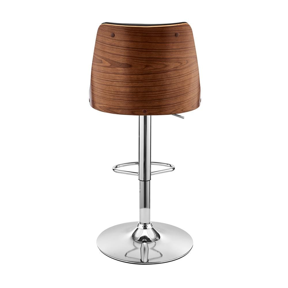 Armen Living - Jacob Adjustable Swivel Black Faux Leather and Walnut Wood Bar Stool with Chrome Base - LCJBBAWABL veiw 5