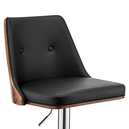 Armen Living - Jacob Adjustable Swivel Black Faux Leather and Walnut Wood Bar Stool with Chrome Base - LCJBBAWABL veiw 6