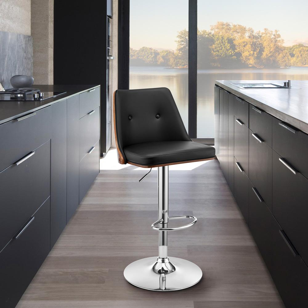 Armen Living - Jacob Adjustable Swivel Black Faux Leather and Walnut Wood Bar Stool with Chrome Base - LCJBBAWABL veiw 9
