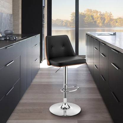 Armen Living - Jacob Adjustable Swivel Black Faux Leather and Walnut Wood Bar Stool with Chrome Base - LCJBBAWABL veiw 9