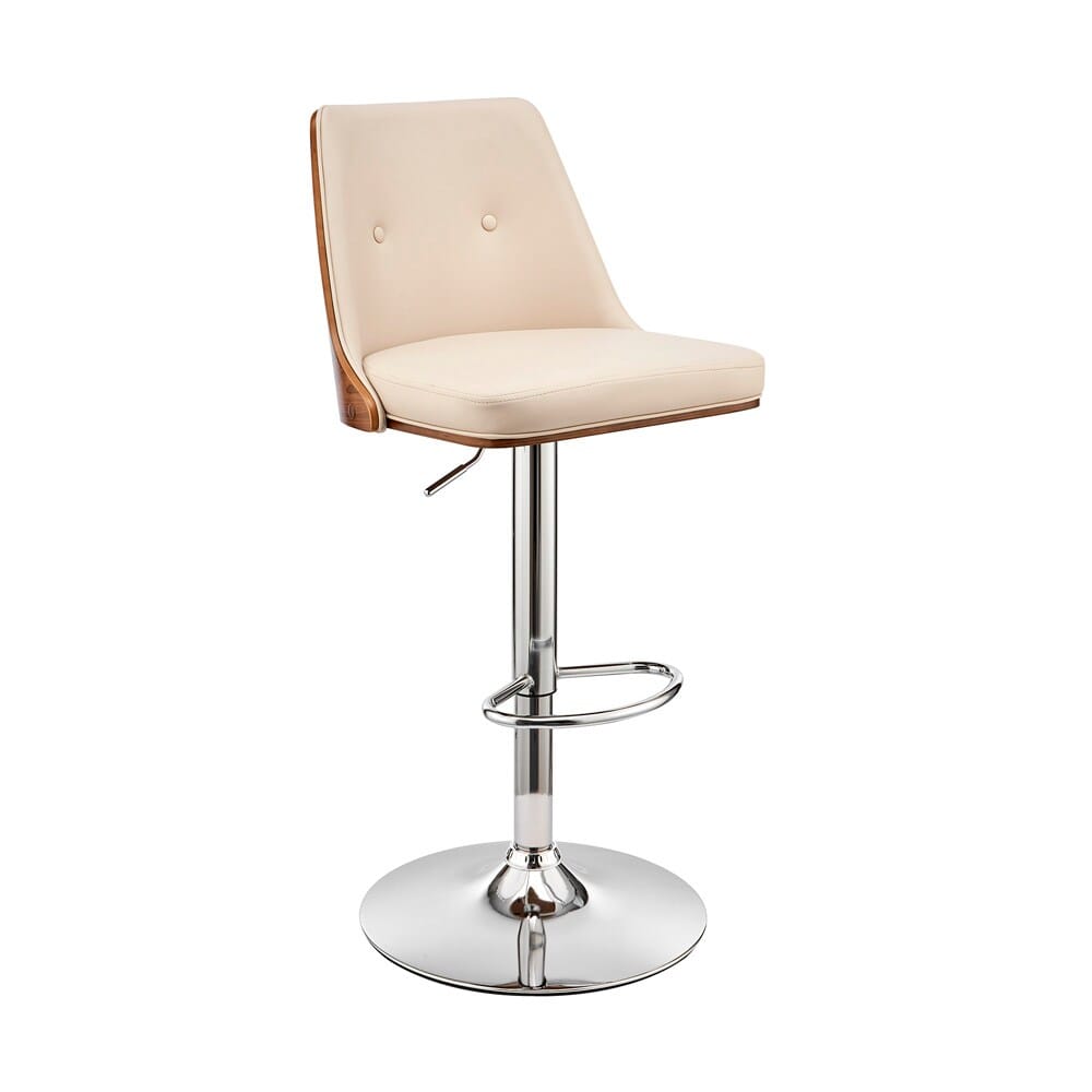 Armen Living - Jacob Adjustable and Swivel Cream Faux Leather and Walnut Wood Bar Stool with Chrome Base - LCJBBAWACR veiw 1